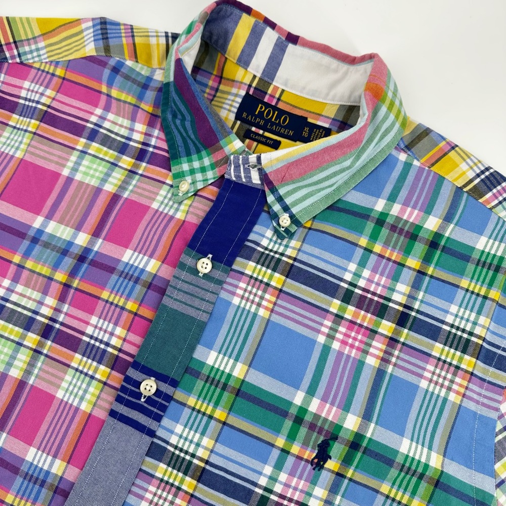Polo Ralph Lauren Button Down Shirt Mens XL Multicolor Plaid Madras Classic Fit
